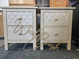 Pair Of Painted Bedside Tables Art Deco Fan Pearl & Beige Mother - thumbnail 1