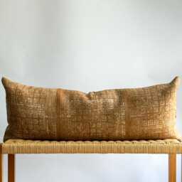 Vintage Hmong Hemp Pillow Handwoven Tribal Textile, Brown & Navy Batik - thumbnail 1