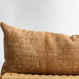 Vintage Hmong Hemp Pillow Handwoven Tribal Textile, Brown & Navy Batik - thumbnail 2