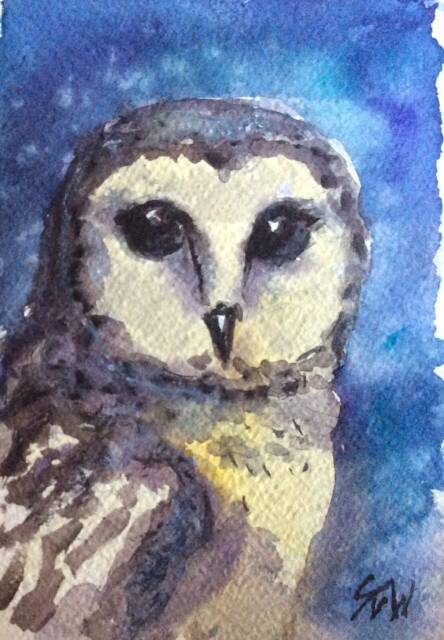 Owl Original Painting , Birds Art, Original Watercolour Bird , Art 5 X 7''