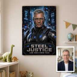 Personalised Chrome Future Law Enforcer Canvas From Photo, Custom Text Sci Fi Action Wall Art Gift For Film Fans, Room Decor UK - thumbnail 2