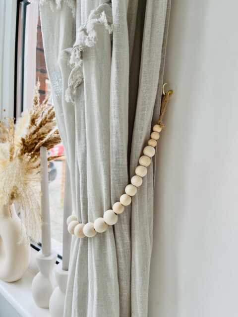 Beaded Curtain Tie Back - Wooden Beads Drapery Holdback Boho Minimalist Home D??cor Rustic Window Treatment Farmhouse Style - image 1
