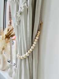 Beaded Curtain Tie Back - Wooden Beads Drapery Holdback Boho Minimalist Home D??cor Rustic Window Treatment Farmhouse Style