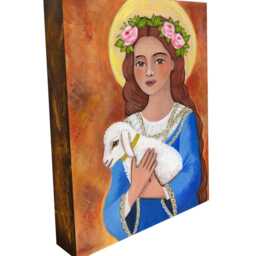 Saint Agnes Of Rome With Lamb Icon, Wood Block, The Martyr, Patron Catholic Print Religious Art, Gift Confirmation - thumbnail 2