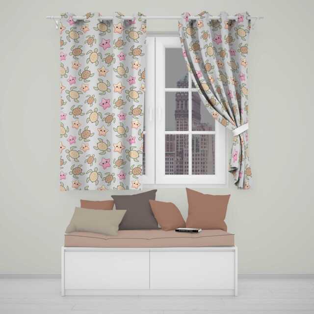 Cute Sea Turtle & Starfish Pastel Ocean Seamless Pattern Readymade Eyelet Ring Top Thermal 100% Blackout Curtains - image 1