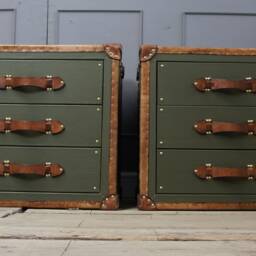 Handmade Leather Trunk - Olive Green Drawer Nightstands Modern Design Pair Custom Made - thumbnail 4