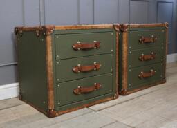 Handmade Leather Trunk - Olive Green Drawer Nightstands Modern Design Pair Custom Made - thumbnail 1