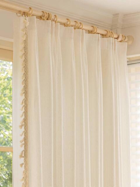 Yunlo Linen Blend Sheer Curtain With Tassel Trim, Light Filerting Curtain, For Livingroom & Bedroom, Custom Panel, 1Pc - image 1
