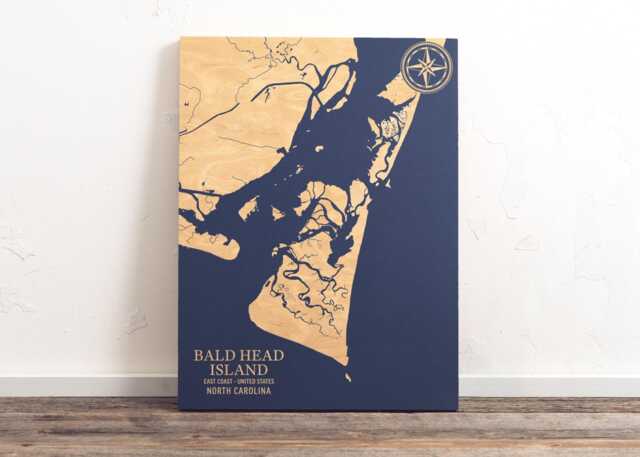 Bald Head Island, North Carolina Map - Engraved Wood Coastal Chart Wall Art Sign, Beach Home Decor Nautical Print, Unique Personalized Gift - image 1