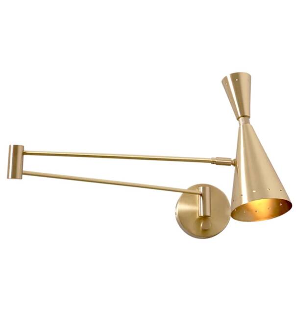 Mid Century Wall Sconce Lelo 2 Light Lamp Gold , Handmade Brass Stilnovo Inspired Modern Bedside Reading - image 1