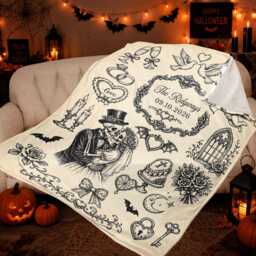 Custom Gothic Wedding Fleece Blanket With Skeleton Couple Line Art & Names - thumbnail 4