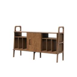 Record Player Stand 143 cm With Two Vinyl Bays & Cabinet, Mid Century Credenza, Lp Storage Console, Handmade Wood Furniture - thumbnail 4