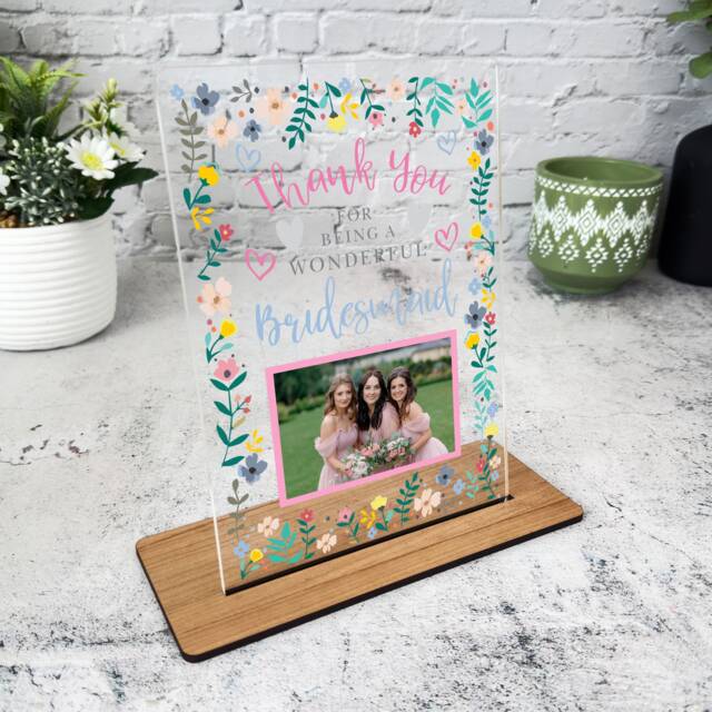 Thank You Bridesmaid Gift Wedding Photo Flower Frame Personalised Acrylic Plaque - Gift, Custom - image 1