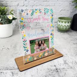 Thank You Bridesmaid Gift Wedding Photo Flower Frame Personalised Acrylic Plaque - Gift, Custom