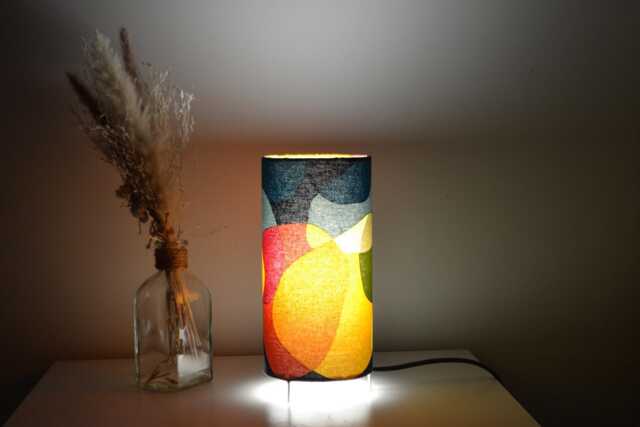 Retro Sixties Multicolored Cotton Fabric Tube Table Lamp - image 1