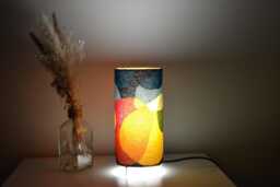 Retro Sixties Multicolored Cotton Fabric Tube Table Lamp - thumbnail 1