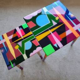Unusual Abstract Funky Colorful Side Nesting Art Resin Coffee Tables - thumbnail 2