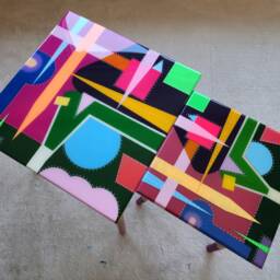 Unusual Abstract Funky Colorful Side Nesting Art Resin Coffee Tables - thumbnail 3