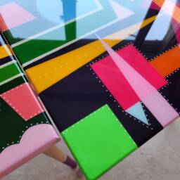 Unusual Abstract Funky Colorful Side Nesting Art Resin Coffee Tables - thumbnail 4
