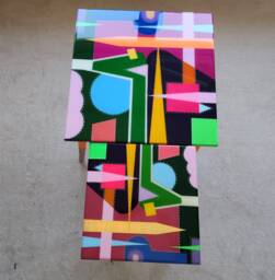 Unusual Abstract Funky Colorful Side Nesting Art Resin Coffee Tables - thumbnail 1