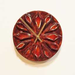 Unusual Hand Made Circular Round Red Glazed Wall Clock With Inlaid Glass 20 cm Diameter - thumbnail 2