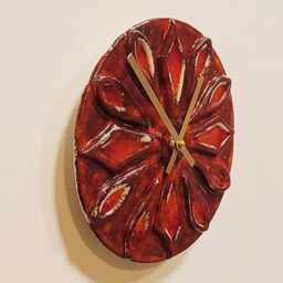 Unusual Hand Made Circular Round Red Glazed Wall Clock With Inlaid Glass 20 cm Diameter - thumbnail 3
