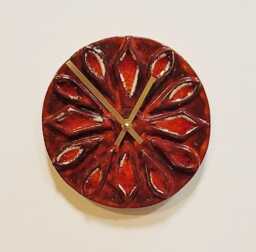 Unusual Hand Made Circular Round Red Glazed Wall Clock With Inlaid Glass 20 cm Diameter