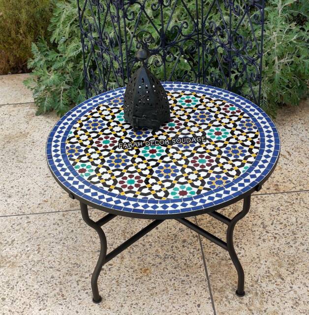 Handmade Moroccan Mosaic Bistro Table - Multi-Colored Outdoor Garden With Iron Base - image 1