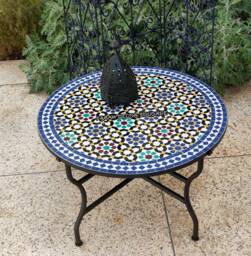 Handmade Moroccan Mosaic Bistro Table - Multi-Colored Outdoor Garden With Iron Base