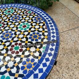 Handmade Moroccan Mosaic Bistro Table - Multi-Colored Outdoor Garden With Iron Base - thumbnail 3