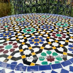 Handmade Moroccan Mosaic Bistro Table - Multi-Colored Outdoor Garden With Iron Base - thumbnail 2