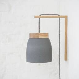 No. 11 L - Ceramic Wall Lamp Grey Height Adjustable Textile Cable Oak Wood E27 Bedside Table Frida - thumbnail 2
