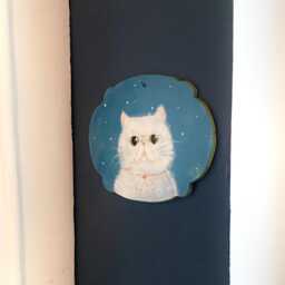 Decorative Plate, Wall Decor, Hanging, Farmhouse Cat Lover White Cat Painting, Persian Ceramic - thumbnail 3