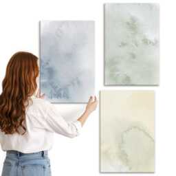 3 Piece Canvas Set - Pastel Watercolor Paints On Texture, Green Print Canvas, Natural Textures Wall Decor - thumbnail 3