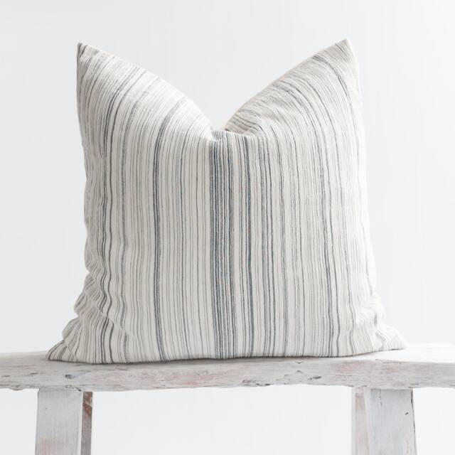 Wrinkled Cotton Striped Pillow Cover, Farmhouse Coastal Style - image 1