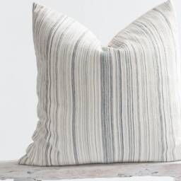 Wrinkled Cotton Striped Pillow Cover, Farmhouse Coastal Style - thumbnail 2