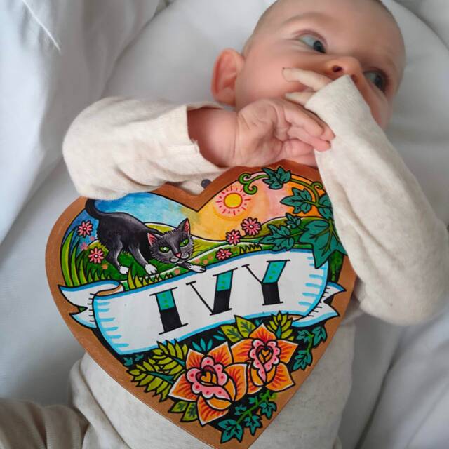 Custom Hand-Painted Baby Name Sign Wooden Heart Nursery Decor - image 1