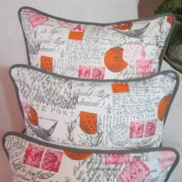 Paris Scene Pillow - Eiffel Towel Pillow Cover - French Postal Print - Pink Orange Gray/Black - thumbnail 2