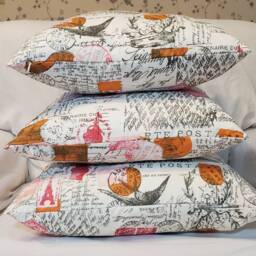 Paris Scene Pillow - Eiffel Towel Pillow Cover - French Postal Print - Pink Orange Gray/Black - thumbnail 4