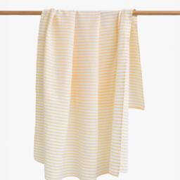 Yellow Striped Linen Beach Towel - Bath Sheet Quick Dry Cotton Blend Lightweight Summer Body Oversized Spa Blanket - thumbnail 2