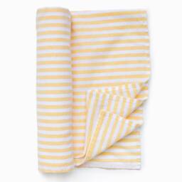 Yellow Striped Linen Beach Towel - Bath Sheet Quick Dry Cotton Blend Lightweight Summer Body Oversized Spa Blanket - thumbnail 3