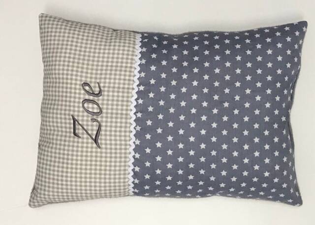 "Personalized Baby Girl/Boy Pillow ""stars Grey Taupe"