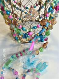 Beaded Butterfly Hanging Basket, Sun Catcher, Adjustable Length