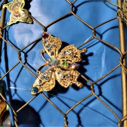 Beaded Butterfly Hanging Basket, Sun Catcher, Adjustable Length - thumbnail 2