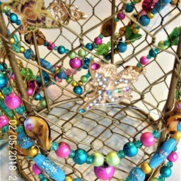 Beaded Butterfly Hanging Basket, Sun Catcher, Adjustable Length - thumbnail 3