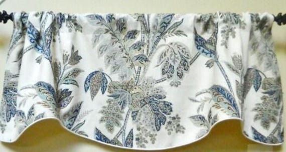 Kravet Ishana Indigo By Echo Blue & Gray Window Valance Lined Corded Scalloped Rod Pocket Linen Made To Order - image 1