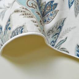 Kravet Ishana Indigo By Echo Blue & Gray Window Valance Lined Corded Scalloped Rod Pocket Linen Made To Order - thumbnail 2