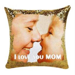 Custom Sequin Magic Pillow Case For Mother, Personalized Photo Cushion Cover, Mother Birthday Gift - thumbnail 1