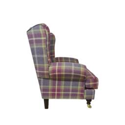 Queen Anne Wingback Chair Amethyst Tartan, Brass Castor Legs - thumbnail 3