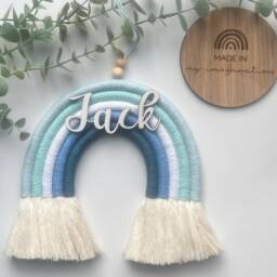 Personalised Macrame Rainbow Wall Hanging Blue Nursery Decor, Name Option - thumbnail 4
